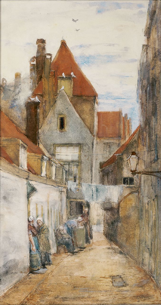 Breitner G.H.  | George Hendrik Breitner, Straatje in Rotterdam, aquarel op papier 51,8 x 27,8 cm, gesigneerd rechtsonder en te dateren ca. 1880