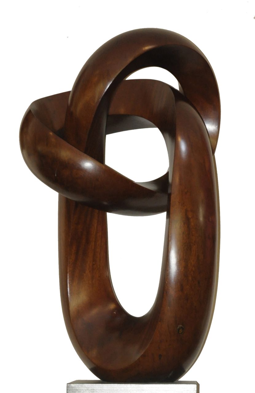 Hein Mader | De knoop, Iroko, 98,0 x 53,0 cm, gesigneerd met monogram en te dateren zomer 1989