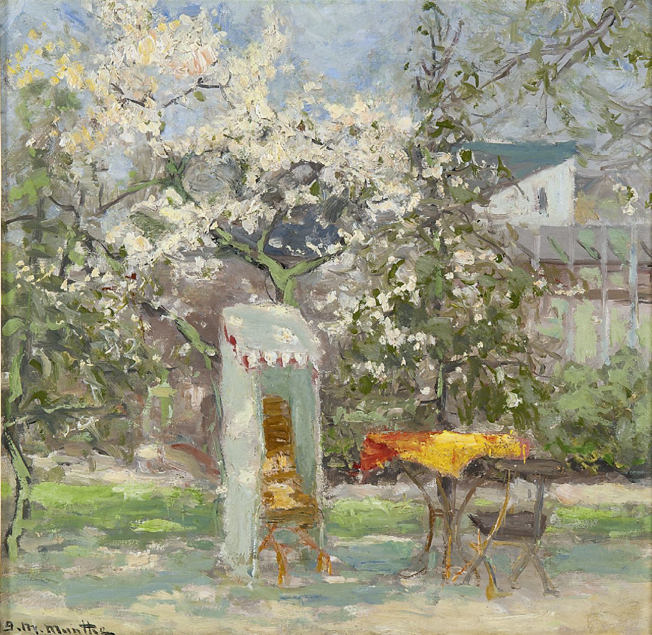 Munthe G.A.L.  | Gerhard Arij Ludwig 'Morgenstjerne' Munthe, Voorjaar in de tuin, olieverf op doek op board 31,0 x 32,0 cm, gesigneerd linksonder