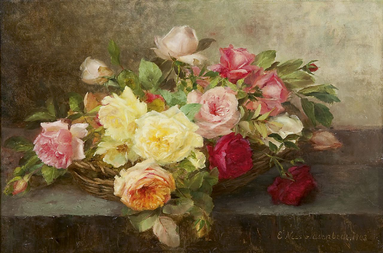 Nees von Esenbeck E.  | Elise Nees von Esenbeck, Mand met rozen, olieverf op doek 44,6 x 66,5 cm, gesigneerd rechtsonder en gedateerd 1903