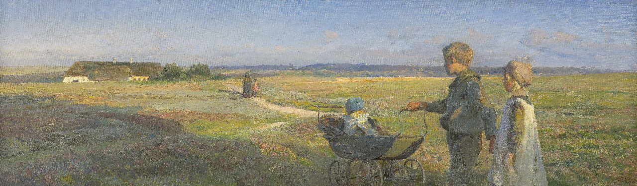 Larsen K.E.  | Knud Erik Larsen, Op weg naar huis, olieverf op doek 44,3 x 144,3 cm, gesigneerd rechtsonder en gedateerd 1907