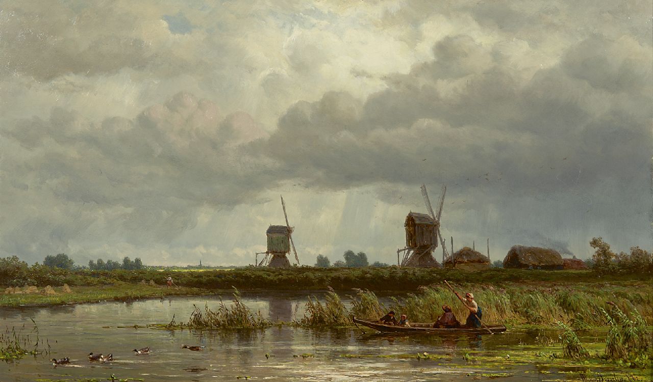Borselen J.W. van | Jan Willem van Borselen, Waterrijk zomerlandschap met gezelschap in een bootje, olieverf op paneel 33,3 x 55,4 cm, gesigneerd rechtsonder en gedateerd '62