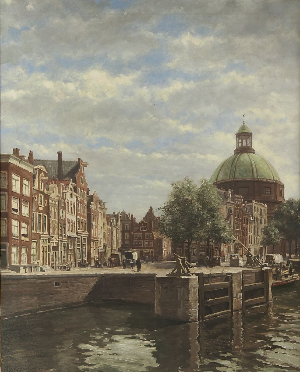 Korpershoek M.J.  | Martinus Johannes Korpershoek, De Haarlemmersluis, Amsterdam, olieverf op doek 100,2 x 80,0 cm, gesigneerd linksonder en gedateerd 1922