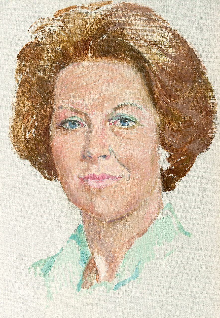 Boer H. de | Hessel de Boer | Schilderijen te koop aangeboden | Portret van koningin Beatrix, olieverf op doek 46,2 x 32,3 cm