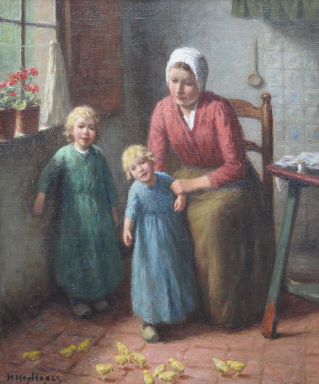 Heijligers H.  | Hendrik 'Henri' Heijligers, De kleine kuikens, olieverf op doek 54,0 x 45,0 cm, gesigneerd linksonder en te dateren ca. 1916