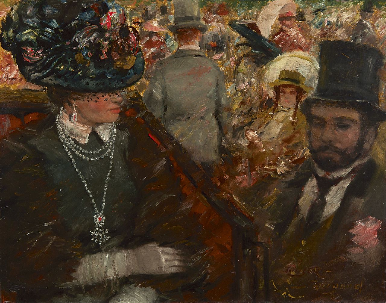 Meyer-Wiegand R.D.  | Rolf Dieter Meyer-Wiegand, Voornaam gezelschap, olieverf op papier op paneel 23,1 x 29,4 cm, gesigneerd rechtsonder