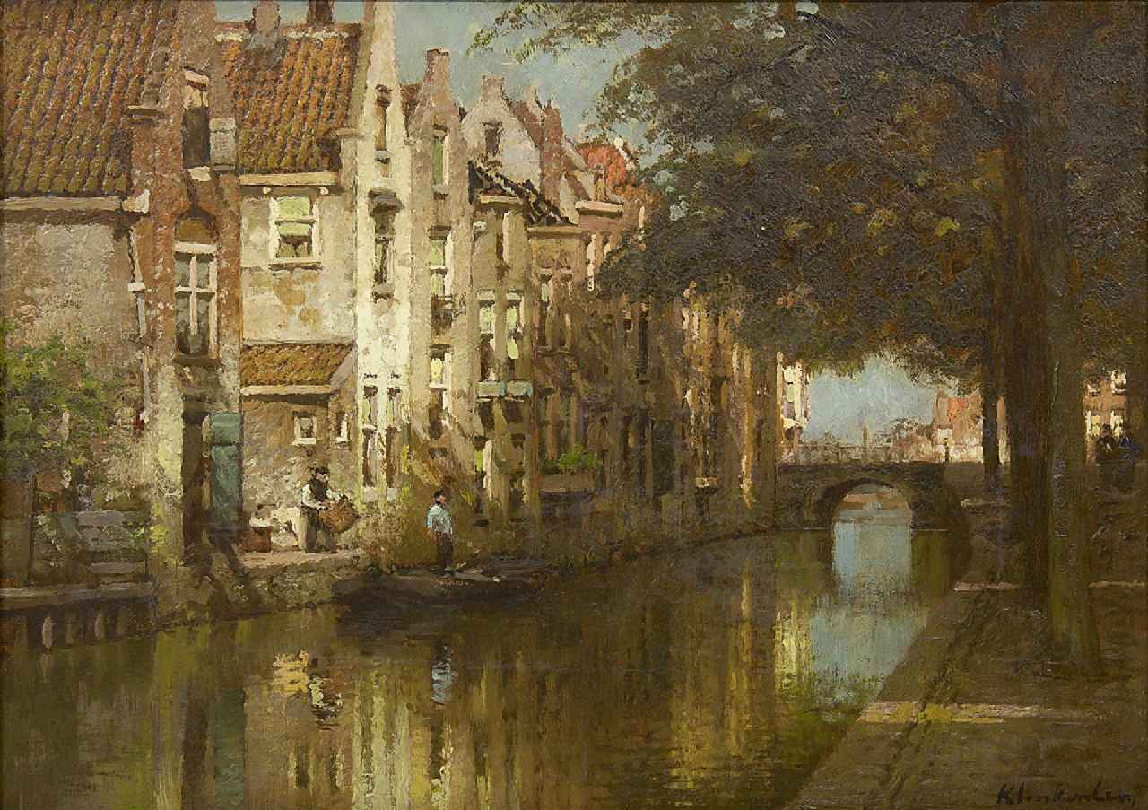 Klinkenberg J.C.K.  | Johannes Christiaan Karel Klinkenberg, Gezicht op de Kooltuin, Alkmaar, met de Dijkbrug, olieverf op doek 21,5 x 35,3 cm, gesigneerd rechtsonder