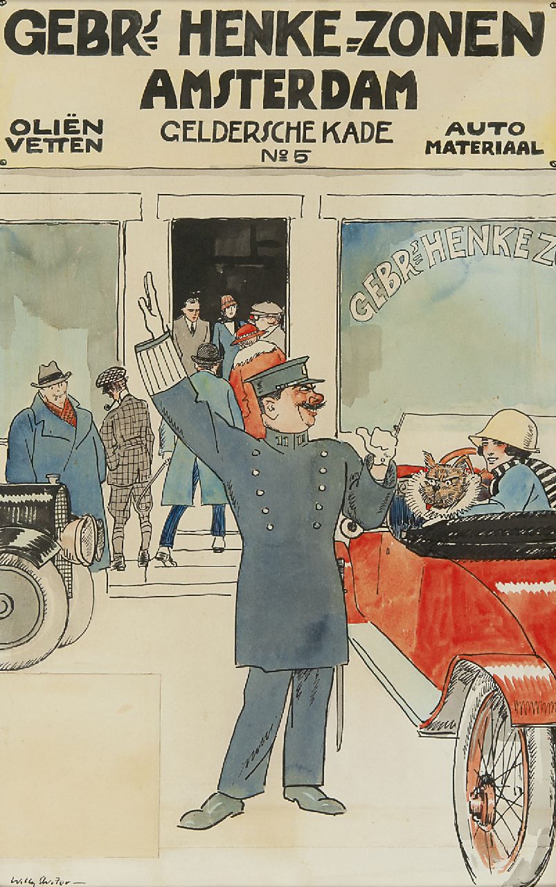 Sluiter J.W.  | Jan Willem 'Willy' Sluiter, Gebrs. Henke en Zonen, Gelderschekade 5, Amsterdam, inkt en aquarel op papier op board 48,0 x 30,3 cm, gesigneerd linksonder