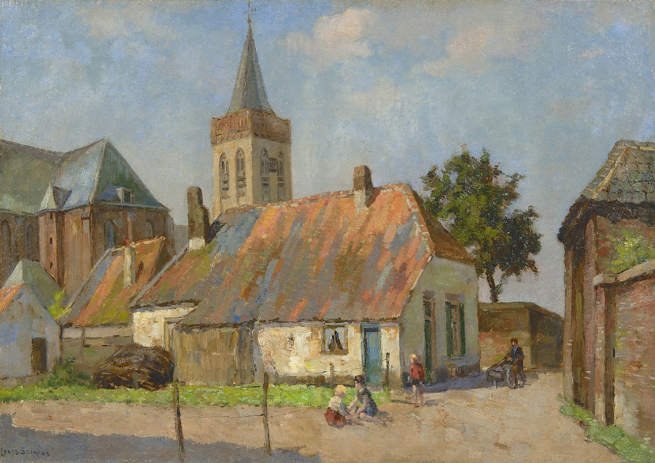 Soonius L.  | Lodewijk 'Louis' Soonius, Gezicht op Ede met Oude Kerk en dorpsboerderij, olieverf op doek 49,3 x 69,5 cm, gesigneerd linksonder
