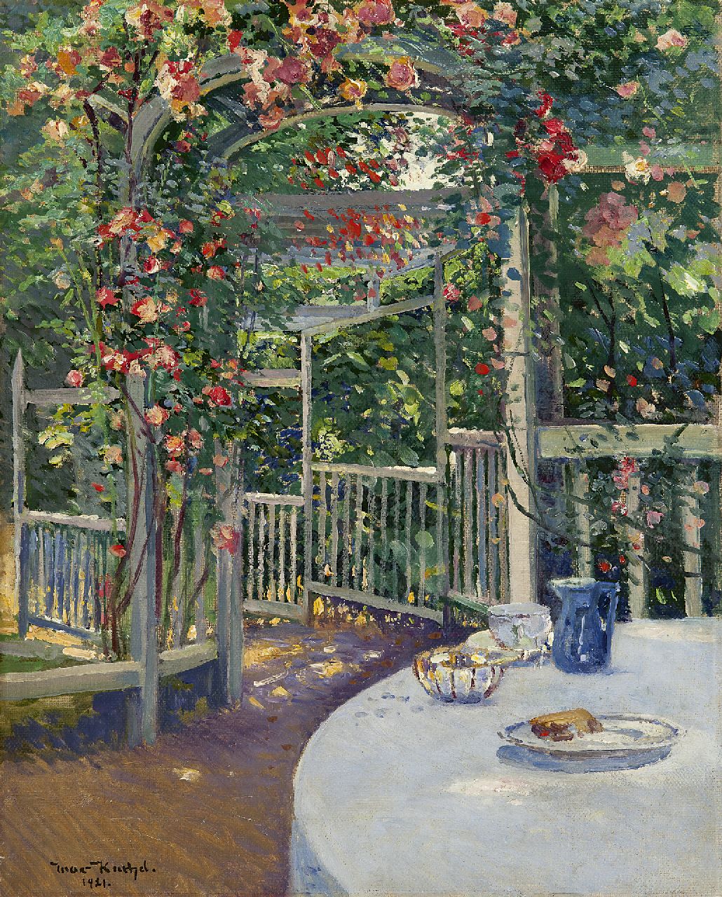 Kuchel M. | Max Kuchel, Rozenprieel, olieverf op doek 49,7 x 40,3 cm, gesigneerd linksonder en gedateerd 1921 Kuchel M. | Max Kuchel, Rozenprieel, olieverf op doek 49,7 x 40,3 cm, gesigneerd linksonder en gedateerd 1921