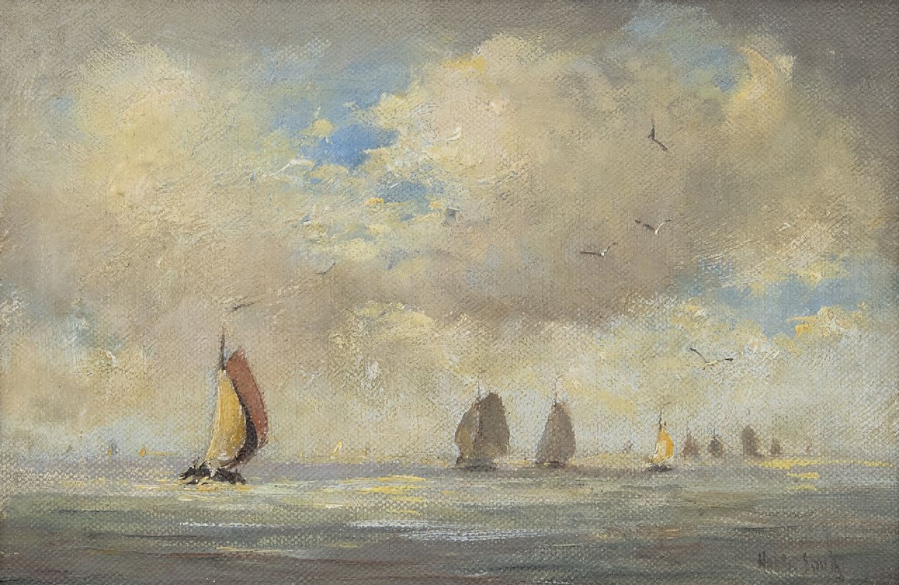 Smith H.  | Hobbe Smith, Platbodems op de Zuiderzee, olieverf op doek 20,7 x 30,6 cm, gesigneerd rechtsonder