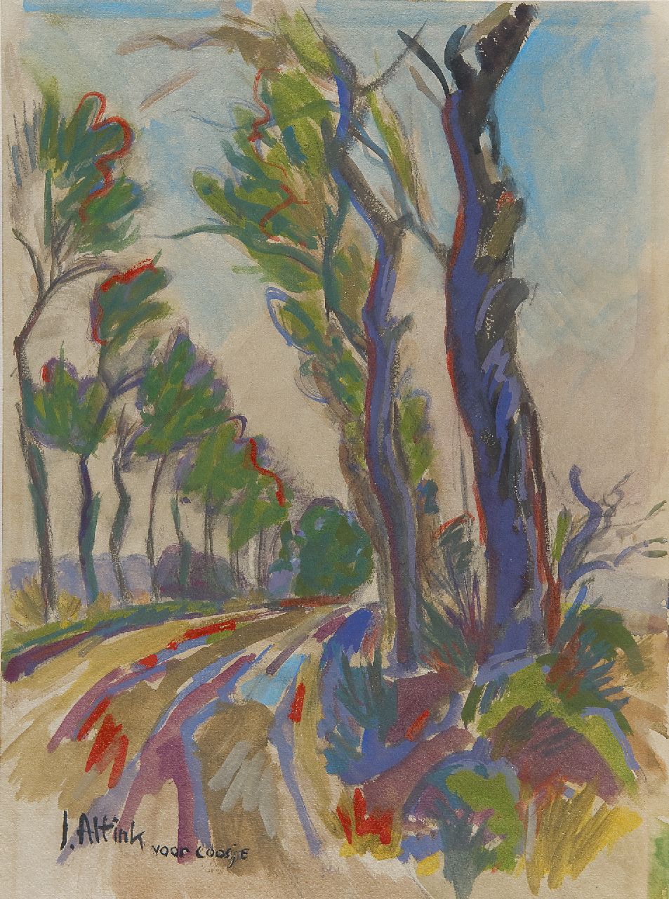 Altink J.  | Jan Altink, Landweg met bomen, aquarel op papier 39,2 x 29,0 cm, gesigneerd linksonder