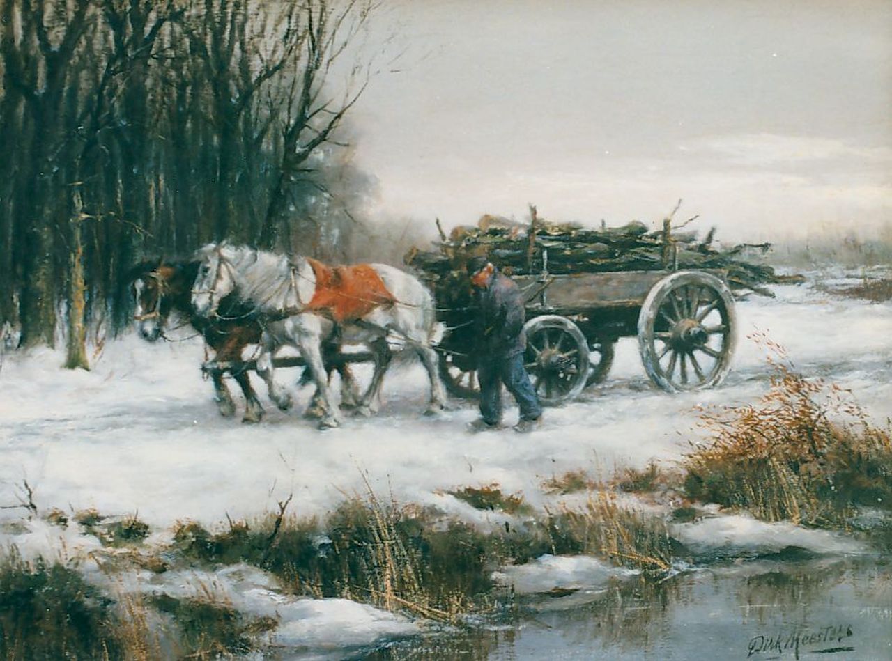 Meesters D.   | Diederik 'Dirk' Meesters, Houtkar in een besneeuwd landschap, olieverf op doek 31,0 x 41,0 cm, gesigneerd rechtsonder