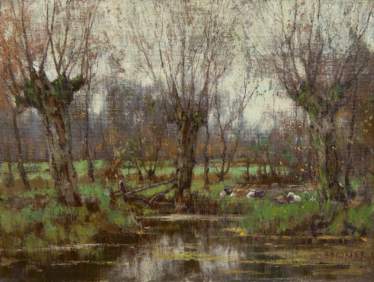 Gorter A.M. | 'Arnold' Marc Gorter, Knotwilgen langs de Vordense Beek, olieverf op doek 32,2 x 43,4 cm, gesigneerd rechtsonder Gorter A.M. | 'Arnold' Marc Gorter, Knotwilgen langs de Vordense Beek, olieverf op doek 32,2 x 43,4 cm, gesigneerd rechtsonder