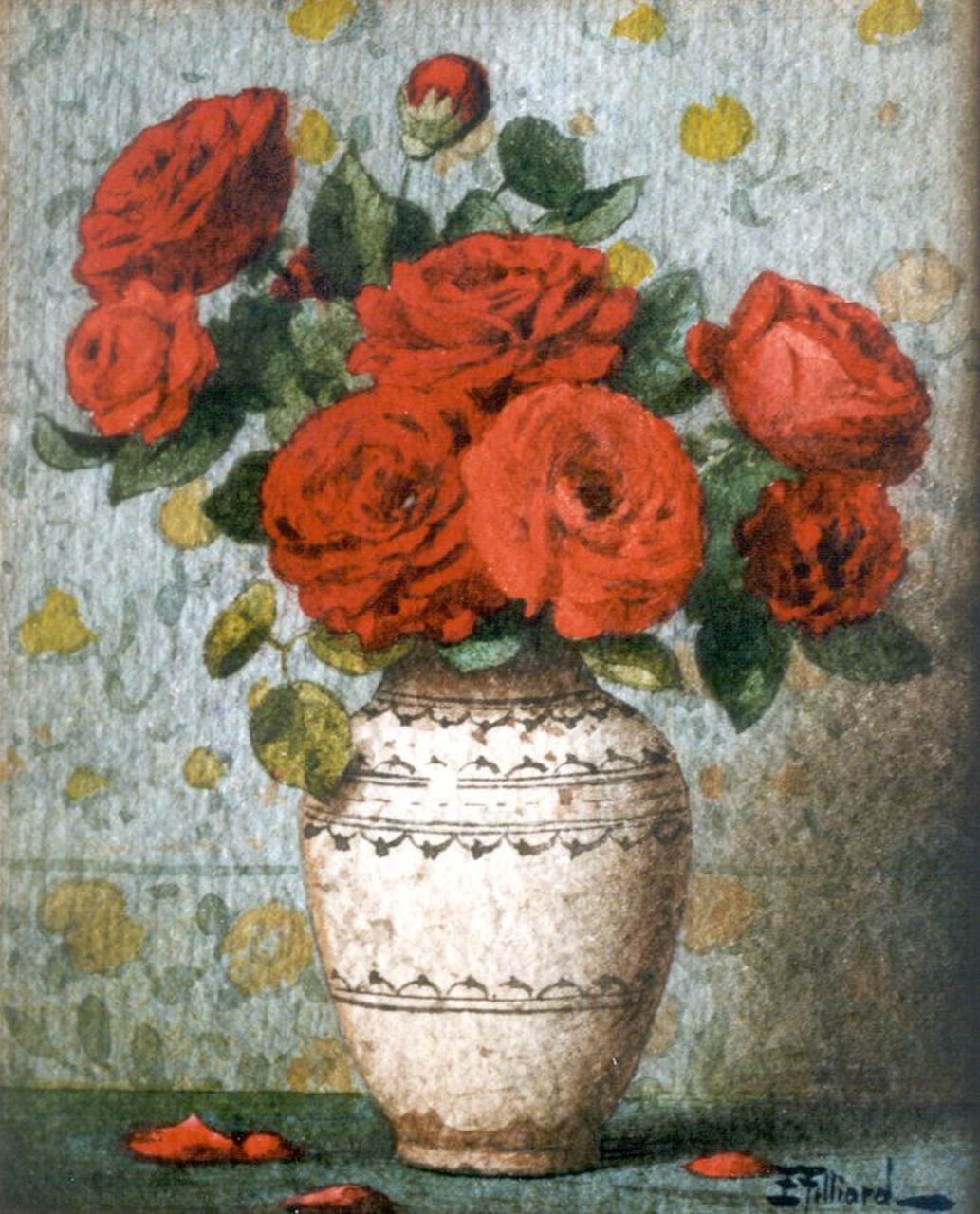 Filliard E.  | Ernest Filliard, Rozen, aquarel op papier 16,7 x 13,5 cm, gesigneerd rechtsonder