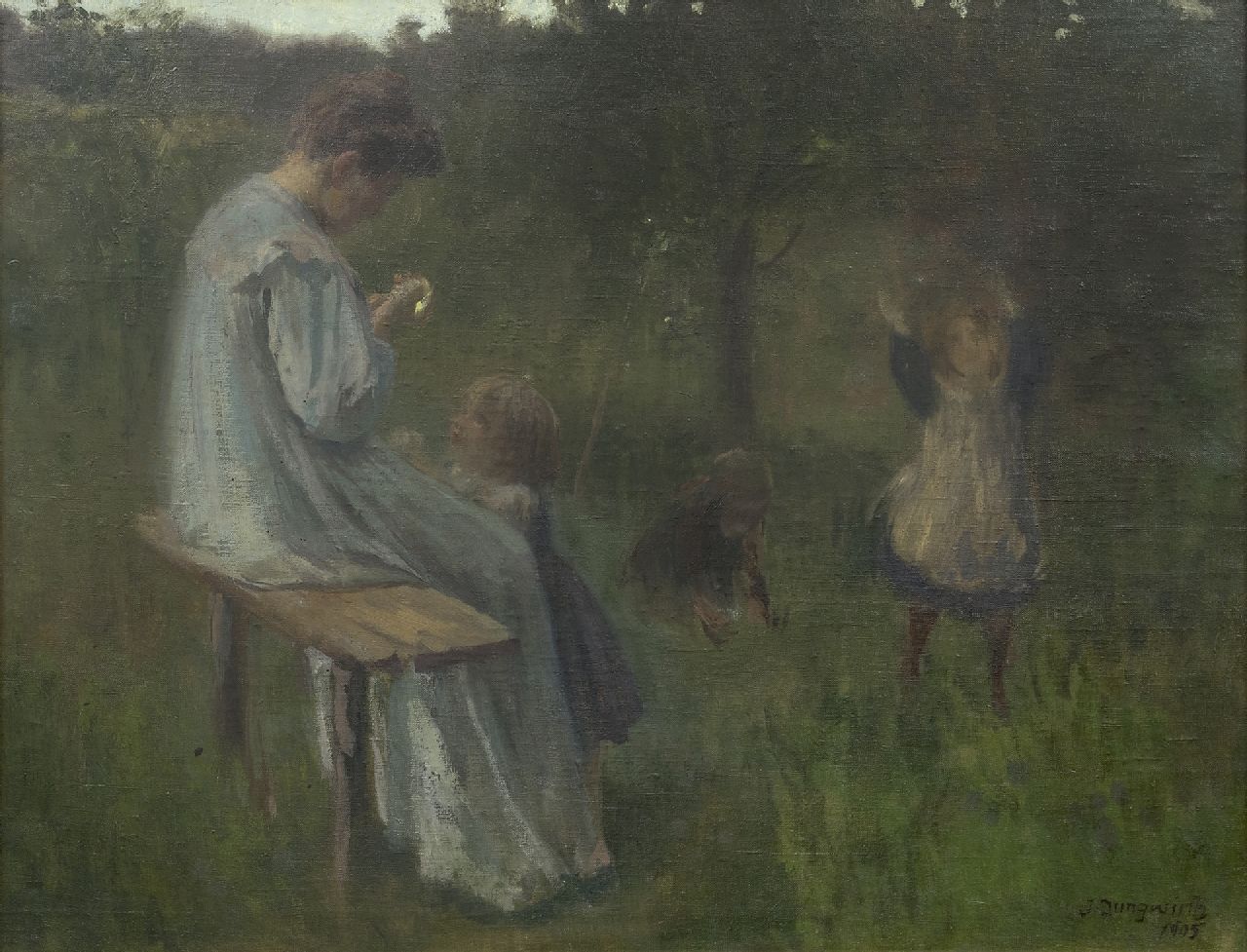 Jungwirth J.  | Joseph Jungwirth, Moeder met spelende kinderen, olieverf op doek 62,8 x 79,4 cm, gesigneerd rechtsonder en gedateerd 1905