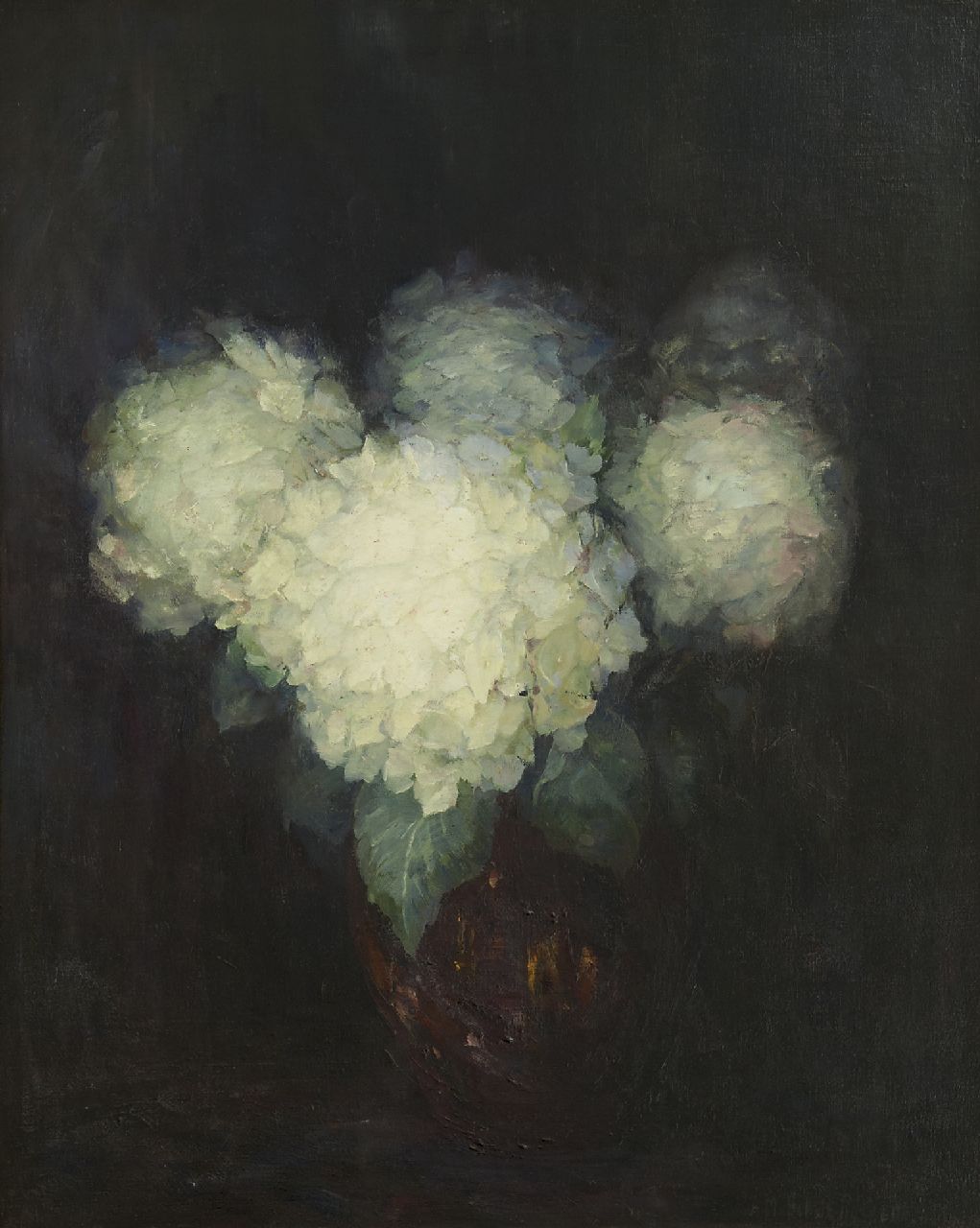 Russell van Schaik A.M.  | Adeline Maud Russell van Schaik, Vaas met hortensia's, olieverf op doek 99,6 x 80,2 cm, gesigneerd rechtsonder