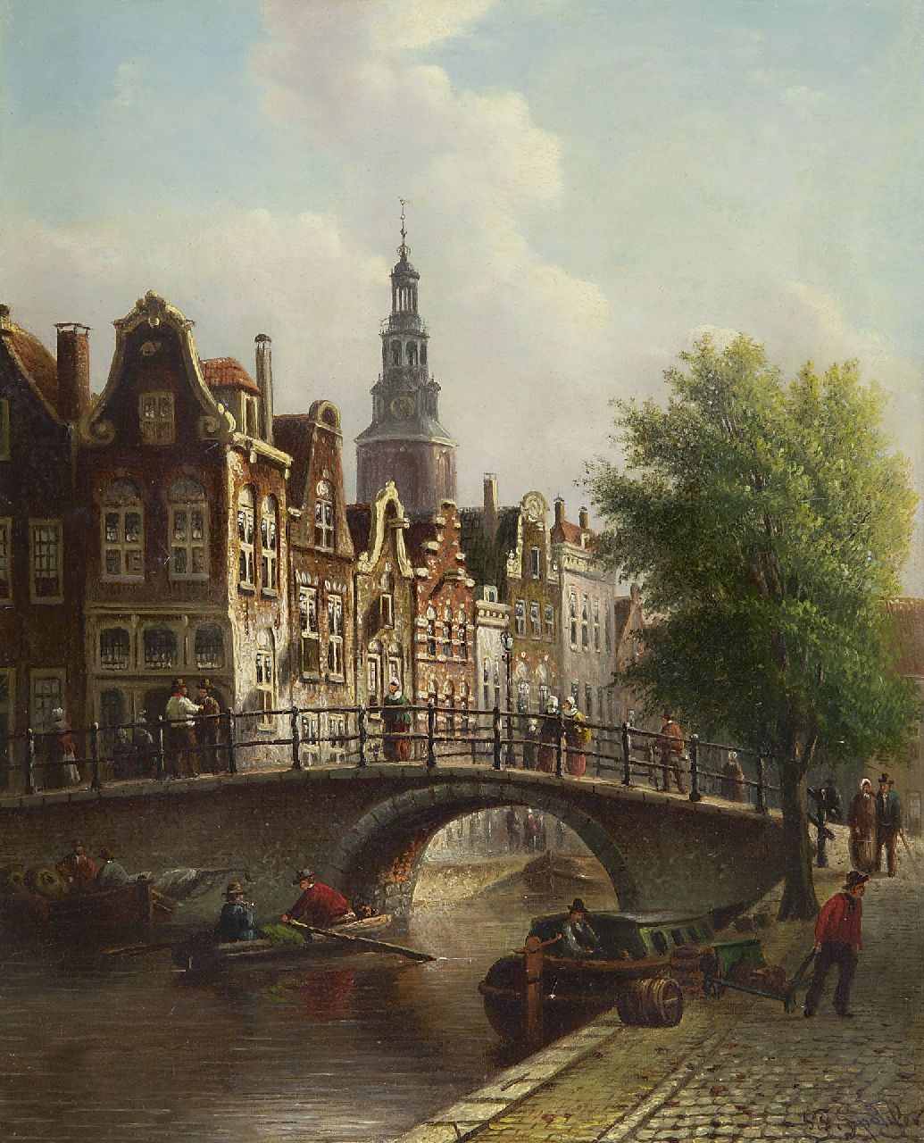 Spohler J.F.  | Johannes Franciscus Spohler, Stadsgezicht met de Amsterdamse Montelbaanstoren, olieverf op paneel 30,0 x 24,2 cm, gesigneerd rechtsonder