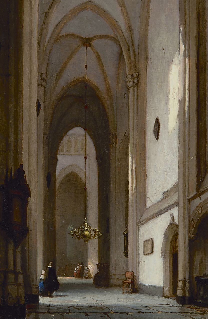 Schenkel J.J.  | Jan Jacob Schenkel, In de Domkerk te Utrecht, olieverf op paneel 22,2 x 15,2 cm, gesigneerd linksonder