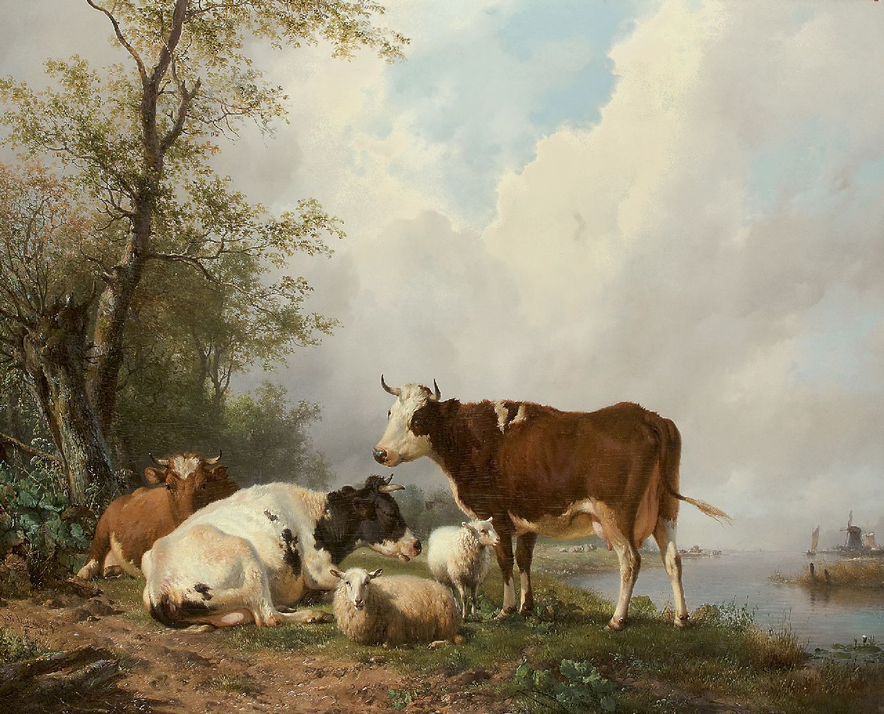 Sande Bakhuyzen H. van de | Hendrikus van de Sande Bakhuyzen, Rustend vee in een rivierlandschap, olieverf op paneel 79,9 x 102,4 cm, gesigneerd linksonder en gedateerd 1840