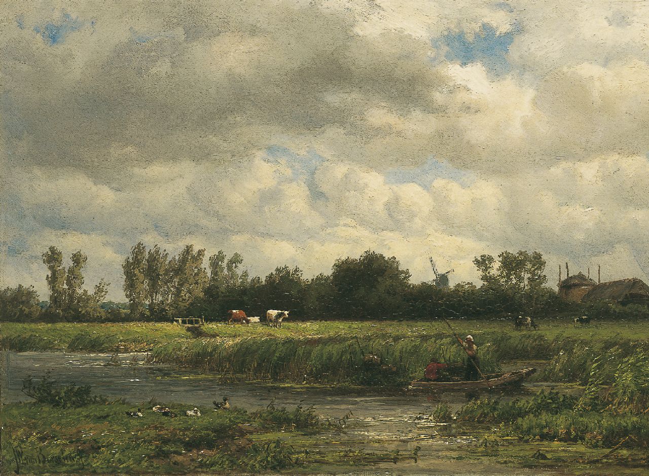 Borselen J.W. van | Jan Willem van Borselen, Hollands polderlandschap, olieverf op paneel 26,7 x 40,1 cm, gesigneerd linksonder