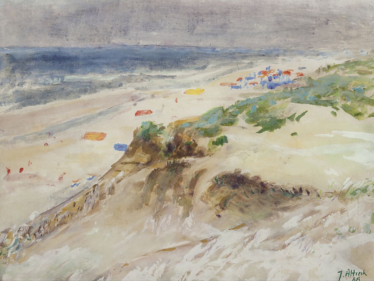 Altink J.  | Jan Altink, Strand bij Bergen aan Zee, aquarel en gouache op papier 47,9 x 62,9 cm, gesigneerd rechtsonder en gedateerd '68