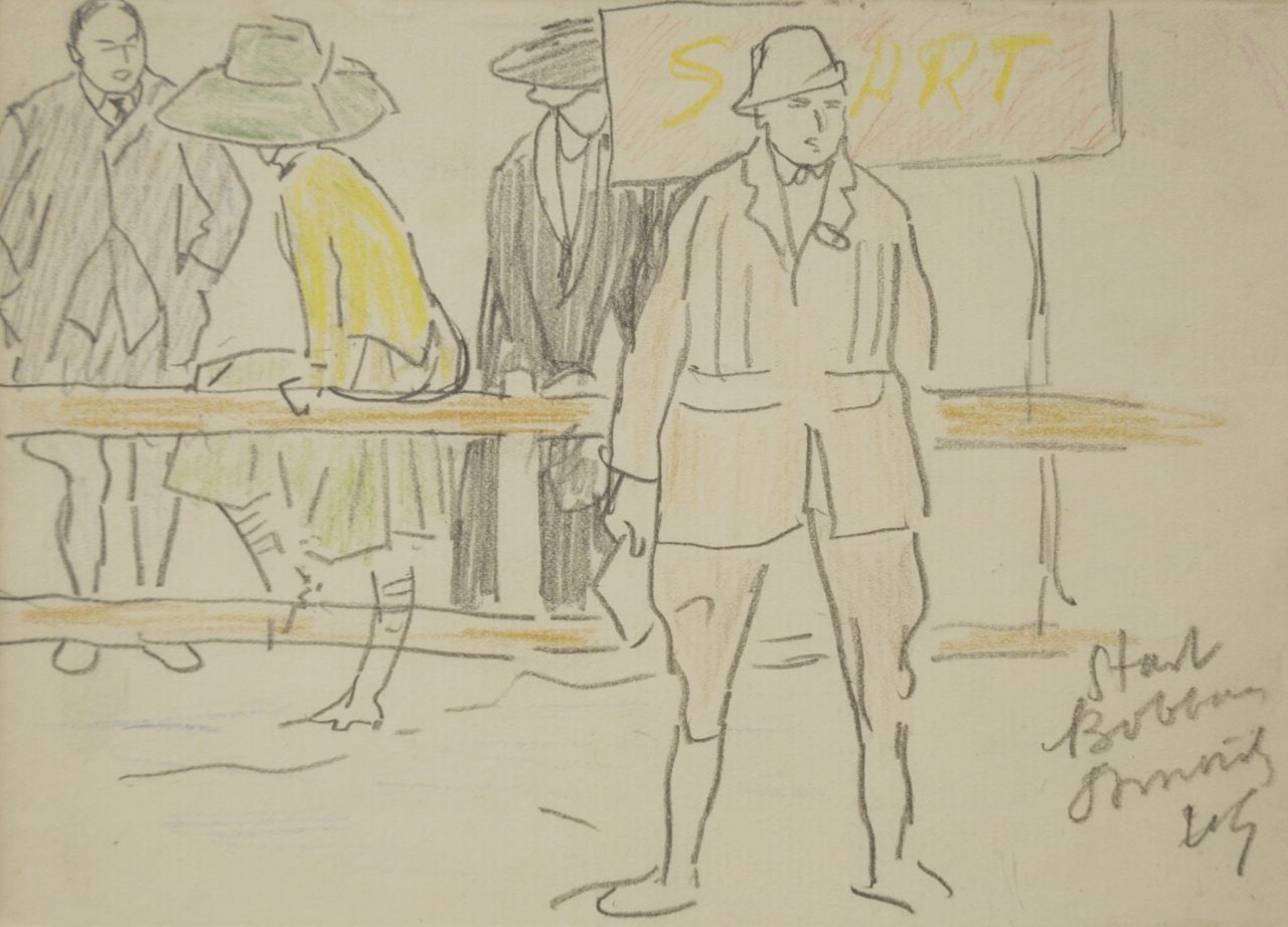 Sluiter J.W.  | Jan Willem 'Willy' Sluiter, Start Bobbaan St. Moritz, potlood en kleurpotlood op papier 12,4 x 17,5 cm, gesigneerd rechtsonder met initialen
