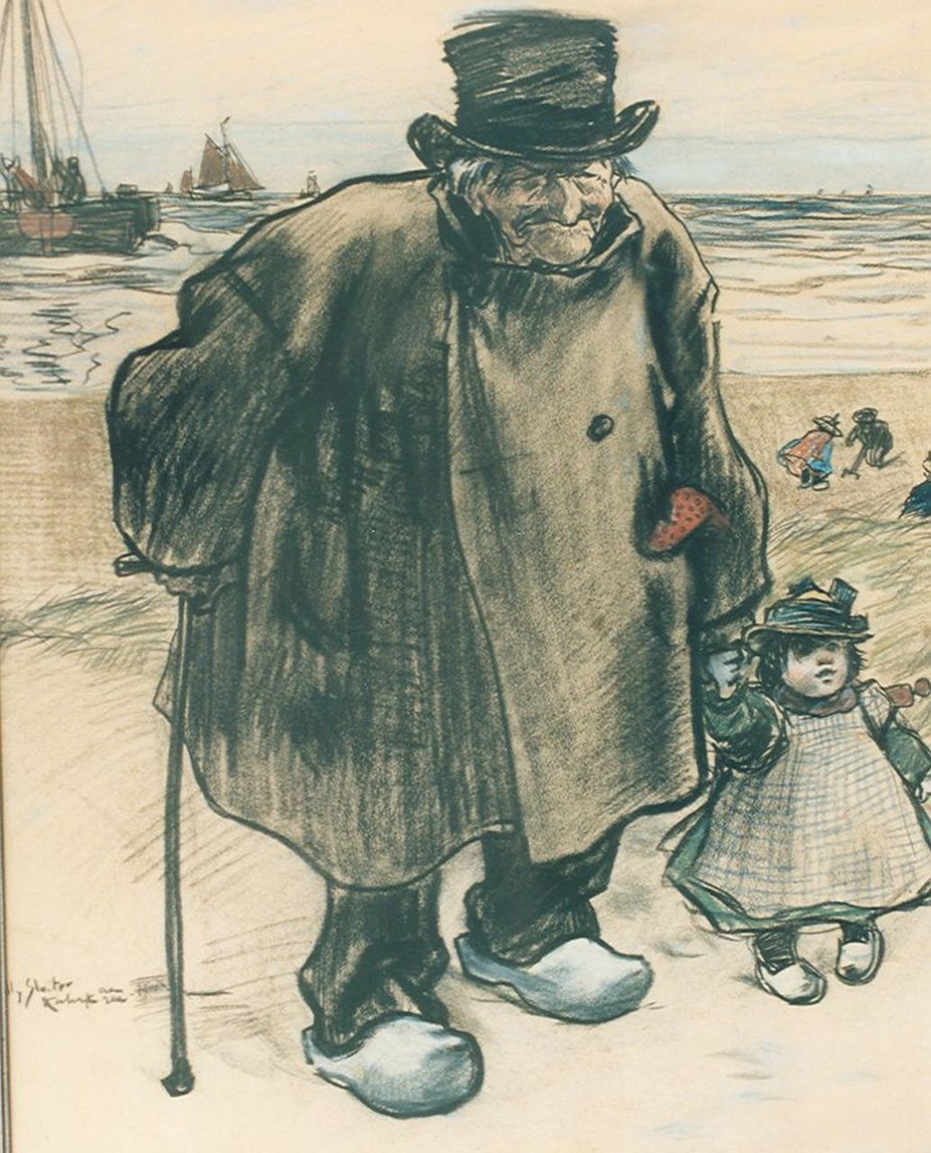 Sluiter J.W.  | Jan Willem 'Willy' Sluiter, Oome Piet, houtskool op papier 24,0 x 17,0 cm, gedateerd 1918