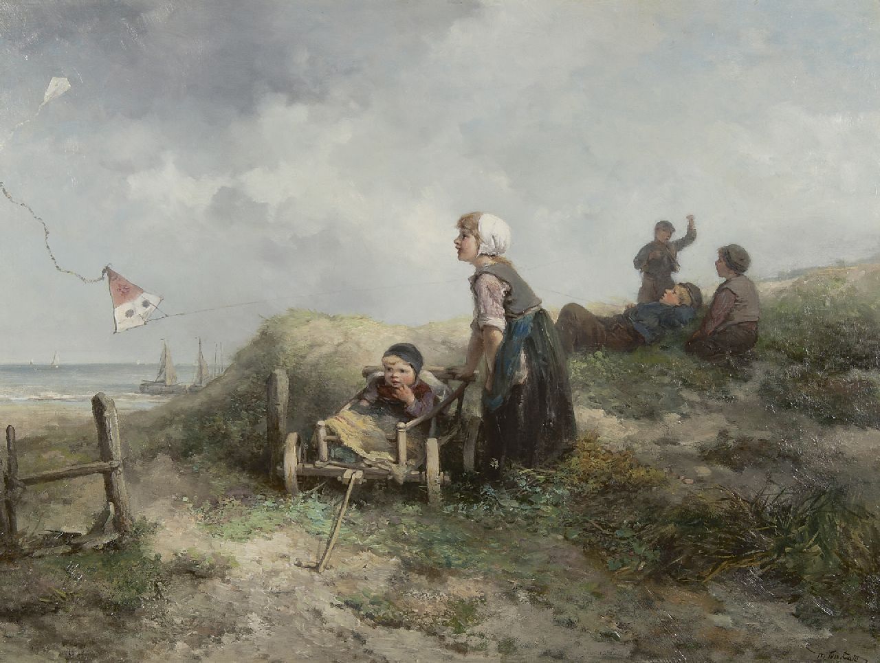Kate J.M.H. ten | Johan 'Mari' Henri ten Kate, Vliegeren in de duinen, olieverf op doek 60,2 x 79,7 cm, gesigneerd rechtsonder