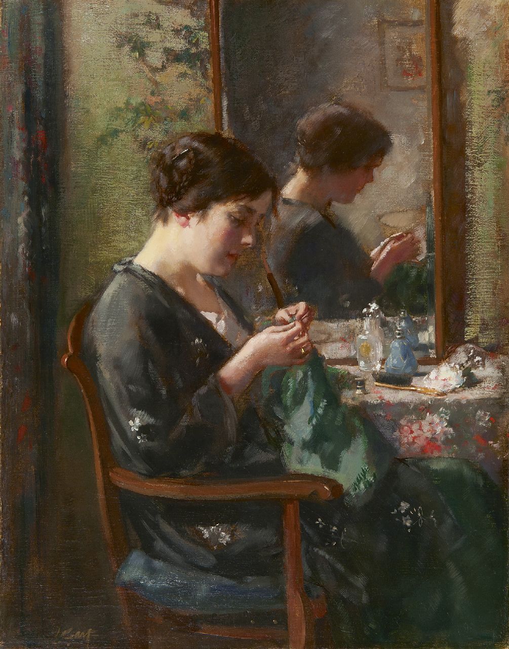 Garf S. | Salomon Garf, Jonge vrouw bij haar kaptafel, olieverf op doek 55,3 x 43,3 cm, gesigneerd linksonder Garf S. | Salomon Garf, Jonge vrouw bij haar kaptafel, olieverf op doek 55,3 x 43,3 cm, gesigneerd linksonder