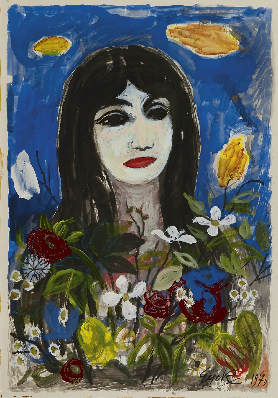 Eyck Ch.H.  | 'Charles' Hubert Eyck, Bimba, dochter van de schilder, krijt, inkt, gouache en olieverf op papier 53,0 x 37,0 cm, gesigneerd rechtsonder en gedateerd 1970