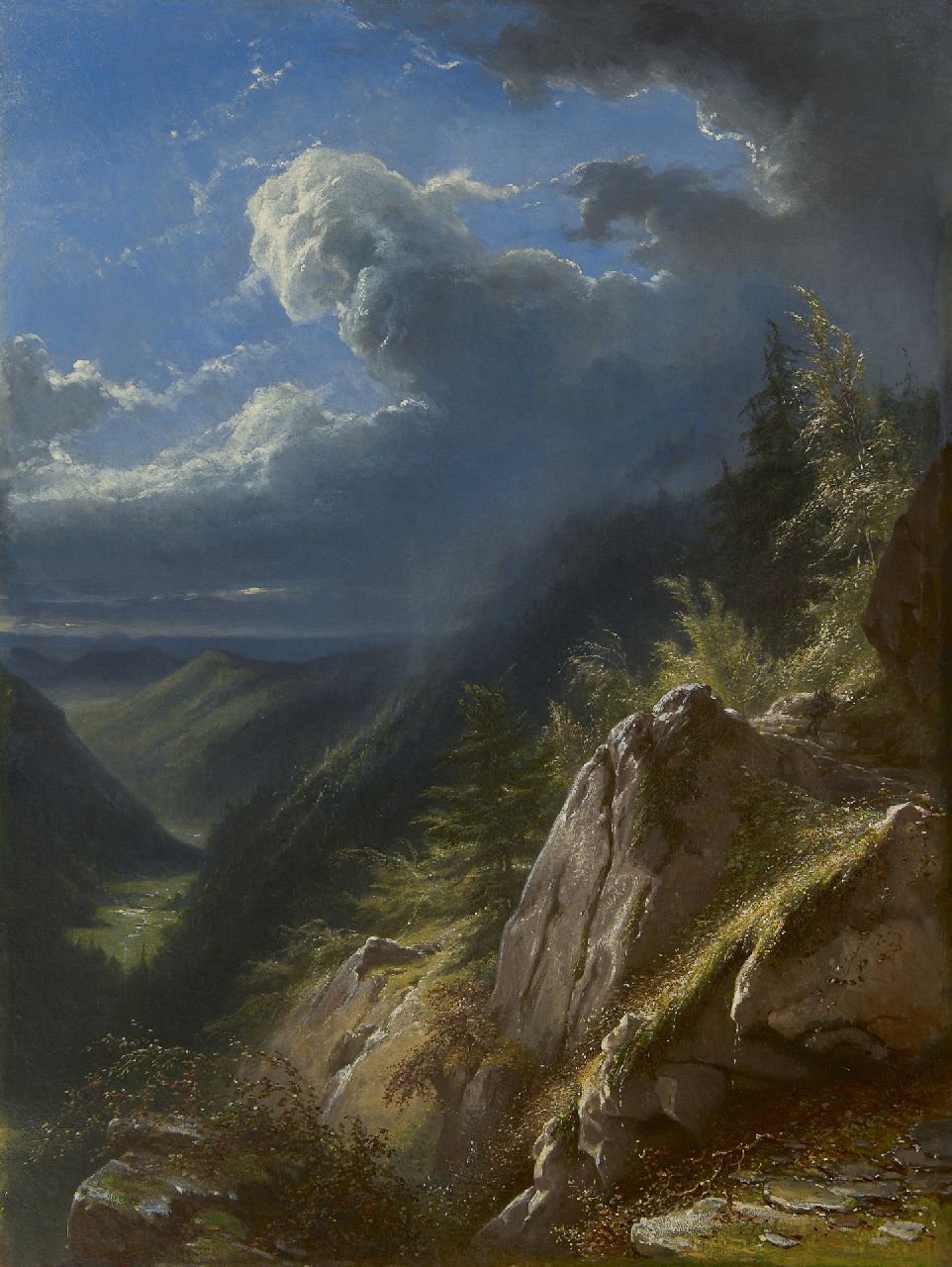 Lamme A.J.  | Ary Johannes Lamme, Naderende storm in berglandschap, olieverf op doek 85,5 x 64,7 cm, gesigneerd linksonder en gedateerd 1873