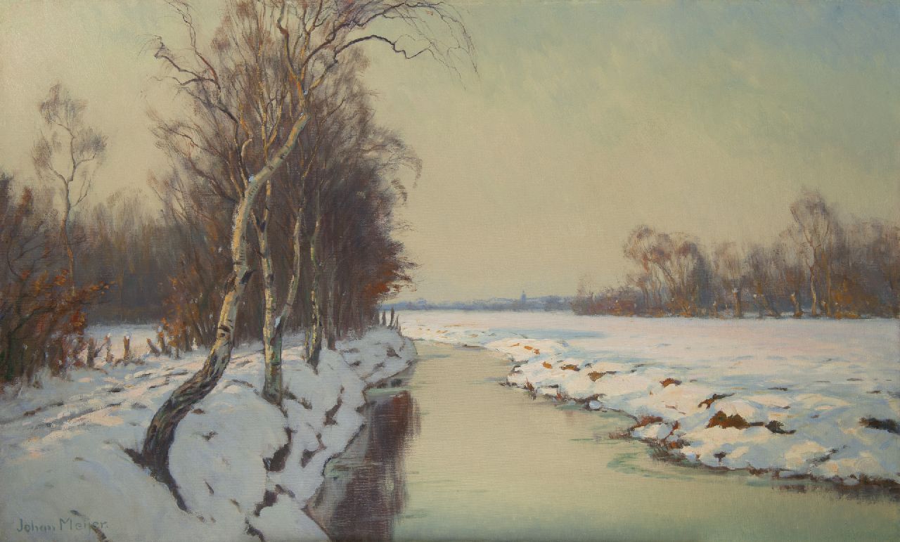 Meijer J.  | Johannes 'Johan' Meijer | Schilderijen te koop aangeboden | Wintermiddag bij Blaricum, olieverf op doek 60,5 x 100,2 cm, gesigneerd linksonder