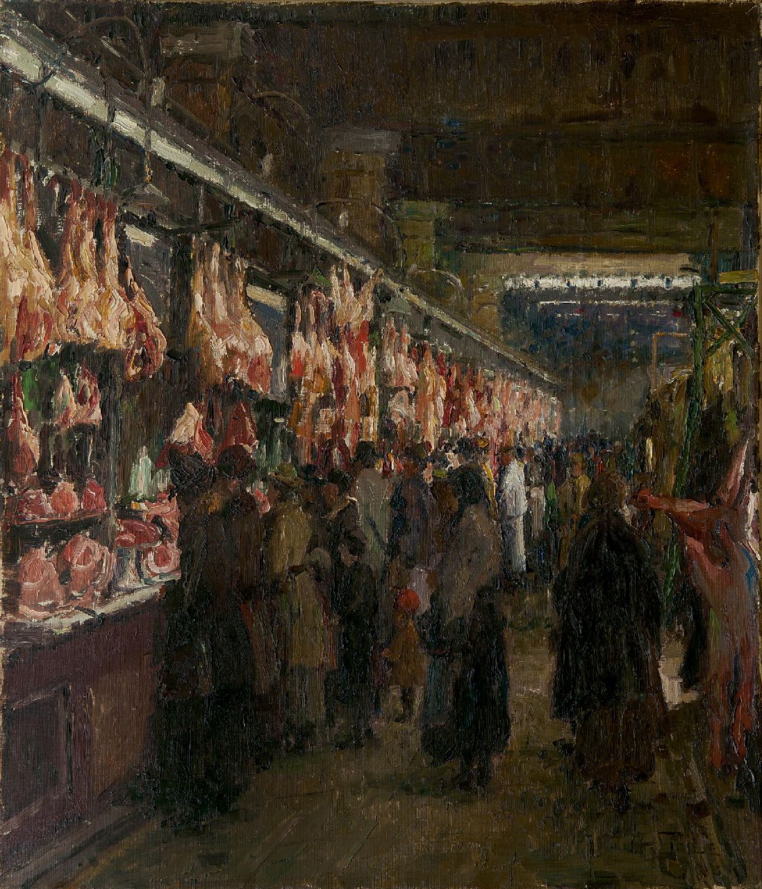 Otto Thiele | Overdekte vleesmarkt (vermoedelijk Berlijn), olieverf op doek, 70,4 x 60,4 cm, gesigneerd r.o.