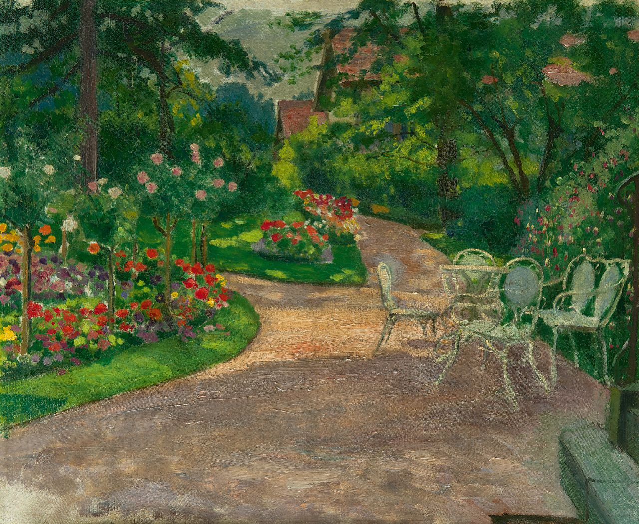 Sachsen M.M.A. von | Mathilde Marie Auguste von Sachsen, Tuin in de zomer, olieverf op doek 46,3 x 56,2 cm