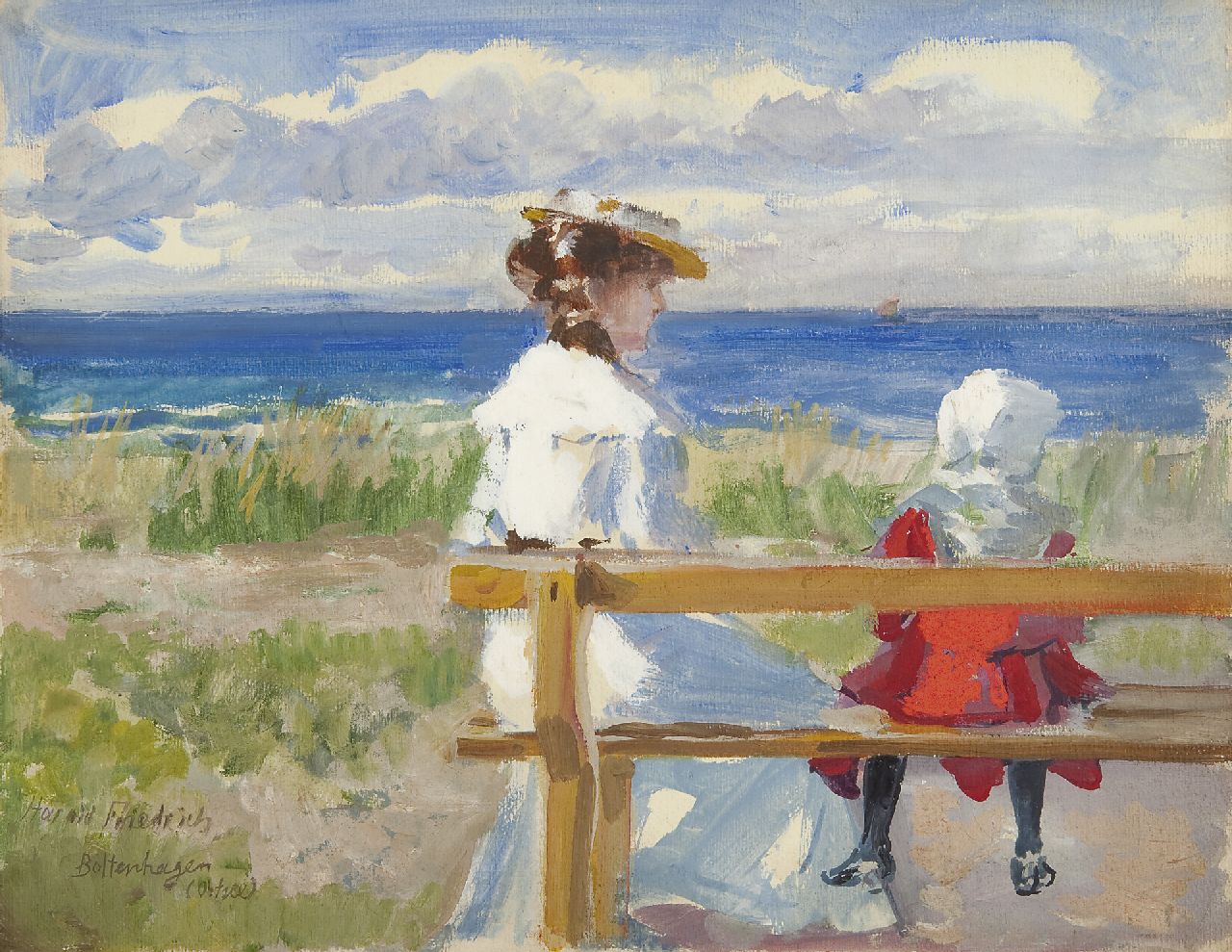 Friedrich H.O.J.  | 'Harald' Otto Julius Friedrich, Op de boulevard van Boltenhagen aan de Oostzee, gouache op papier 30,5 x 38,8 cm, gesigneerd linksonder