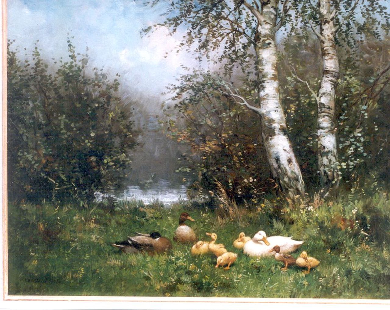 Artz C.D.L.  | 'Constant' David Ludovic Artz, Eendenfamilie bij het struikgewas, olieverf op paneel 41,0 x 51,0 cm, gesigneerd linksonder