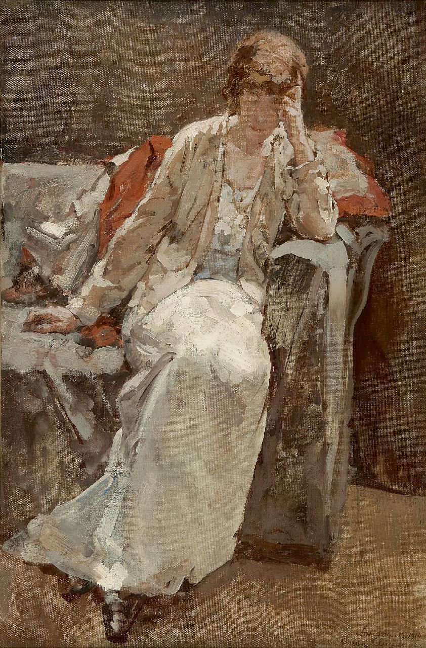 Cluysenaar A.E.A.  | 'André' Edmond Alfred Cluysenaar, In gedachten verzonken, olieverf op doek 76,3 x 50,8 cm, gesigneerd rechtsonder en gedateerd 'London 12.1914'