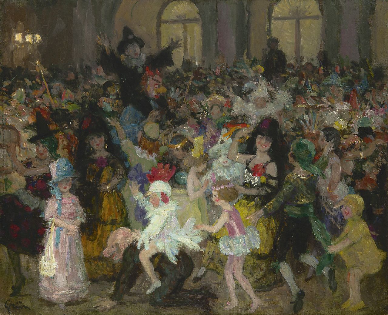 Grün J.A.  | 'Jules' Alexandre Grün, Fête costumée, olieverf op doek 49,9 x 61,1 cm, gesigneerd linksonder