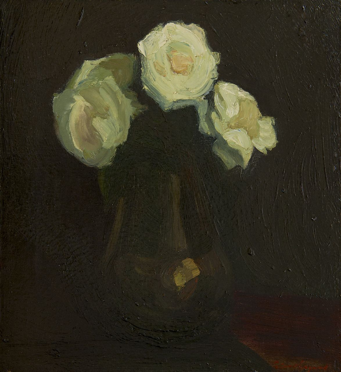 Wijngaerdt P.T. van | Petrus Theodorus 'Piet' van Wijngaerdt, Witte rozen, olieverf op doek 44,7 x 40,0 cm, gesigneerd rechtsonder en te dateren ca. 1918-1920