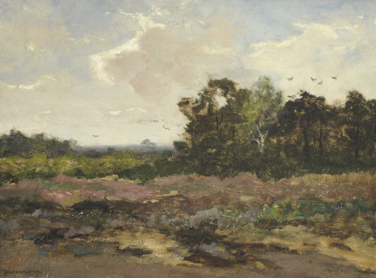 Scherrewitz J.F.C.  | Johan Frederik Cornelis Scherrewitz, Heidelandschap, olieverf op paneel 32,0 x 42,5 cm, gesigneerd linksonder