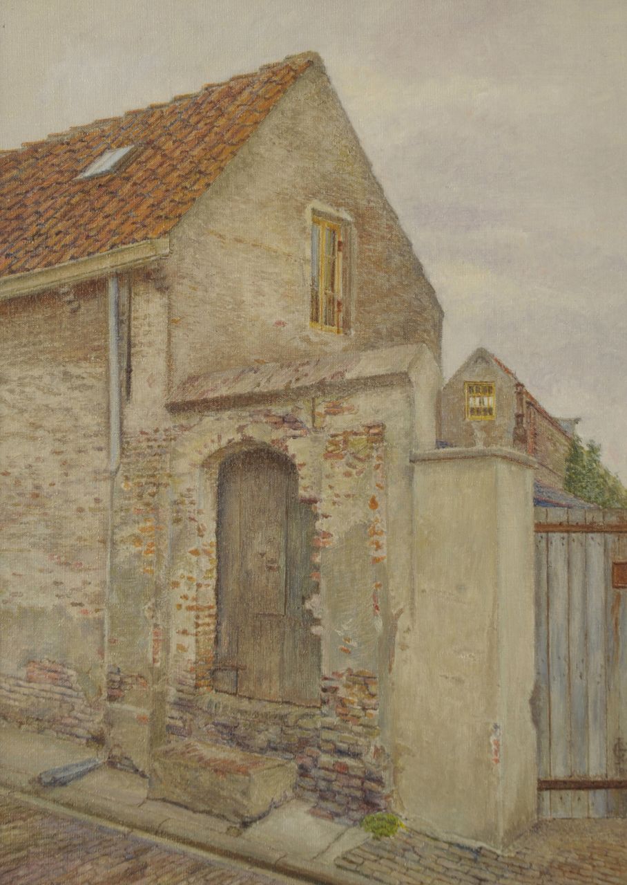 Tjitske van Hettinga Tromp | Oude huisjes te Zaltbommel, olieverf op doek, 40,5 x 29,6 cm, gesigneerd r.o. monogram en gedateerd 1949