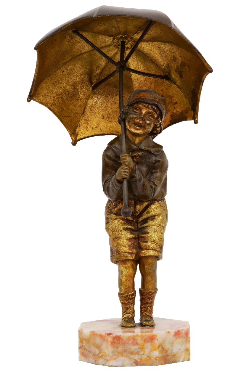 Chiparus D.H.  | Demeter Chiparus, Meisje met de paraplu, brons 27,0 x 14,0 cm, gesigneerd op marmeren sokkel
