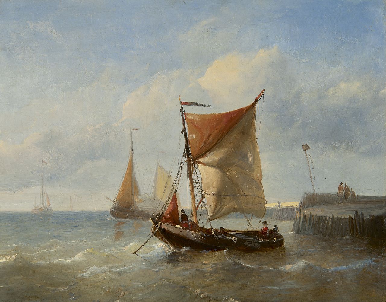 Willem Lodewijk Andrea | Schepen voor haveningang, olieverf op paneel, 22,3 x 28,1 cm, gesigneerd l.o. (vaag)