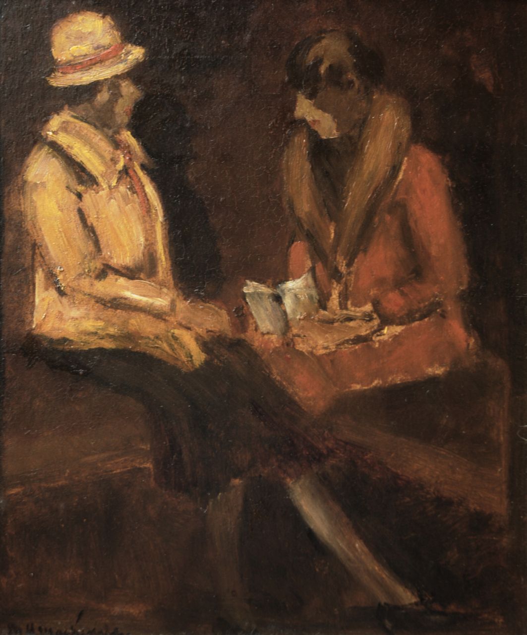 Mackenzie M.H.  | Marie Henri Mackenzie, Twee vrouwen in gesprek, olieverf op board 32,7 x 27,2 cm, gesigneerd linksonder
