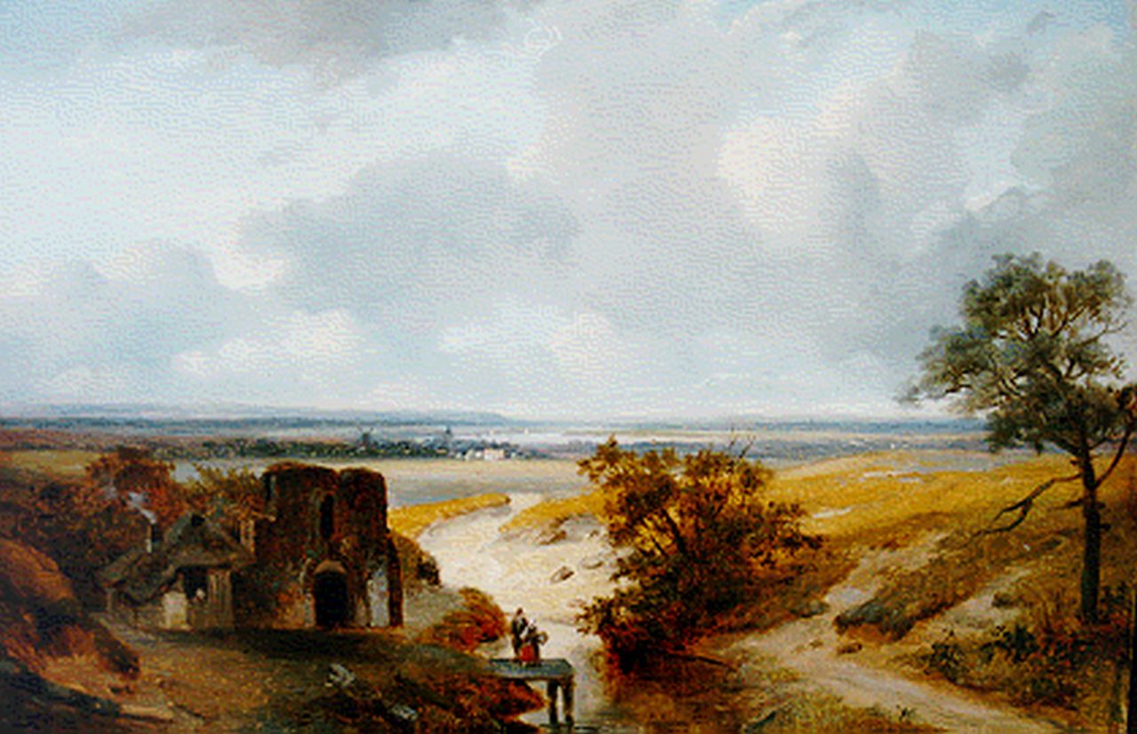 Roosenboom N.J.  | Nicolaas Johannes Roosenboom, Panoramisch zomerlandschap, olieverf op paneel 34,0 x 49,5 cm, gesigneerd linksonder