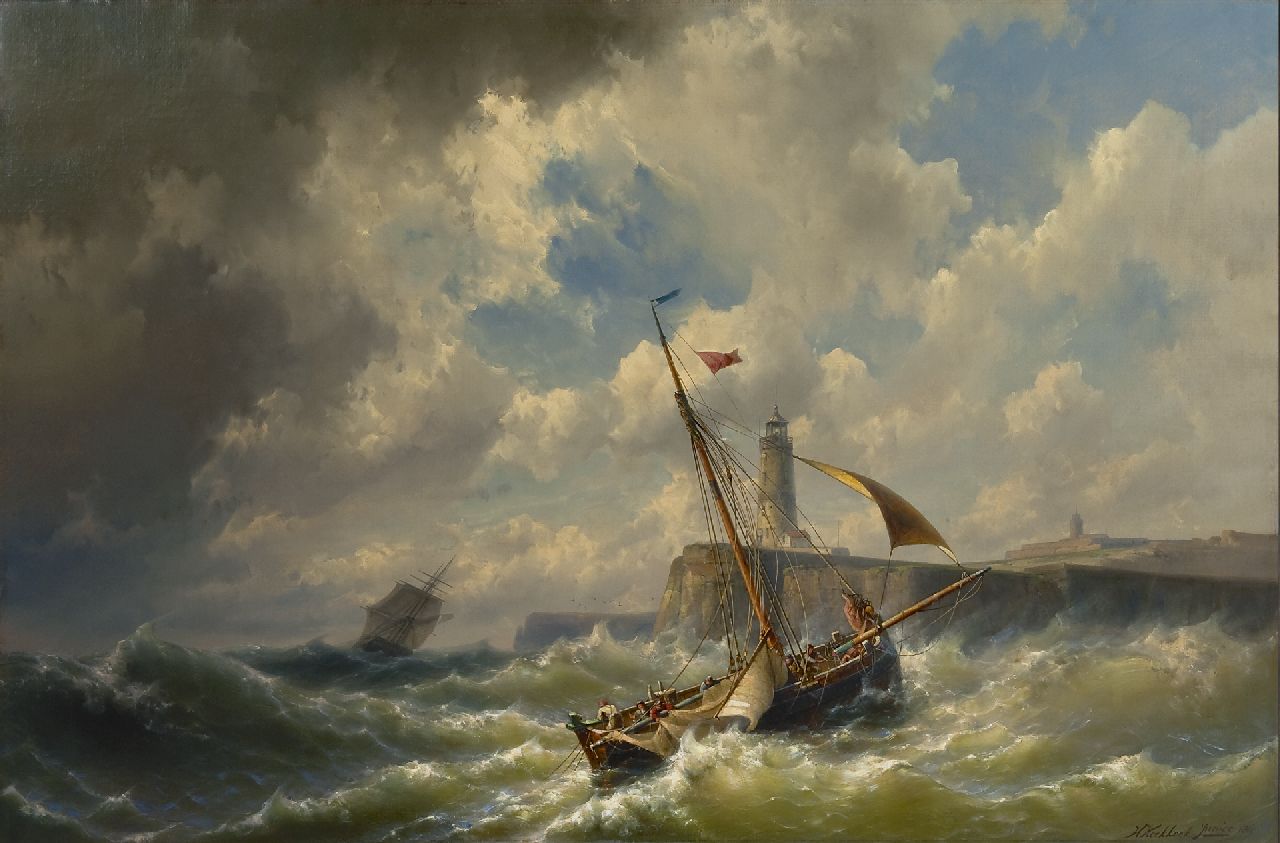 Koekkoek jr. H. | Hermanus Koekkoek jr., Het binnenlopen van de haven bij storm, olieverf op doek 84,6 x 128,8 cm, gesigneerd rechtsonder en gedateerd 1860 Koekkoek jr. H. | Hermanus Koekkoek jr., Het binnenlopen van de haven bij storm, olieverf op doek 84,6 x 128,8 cm, gesigneerd rechtsonder en gedateerd 1860