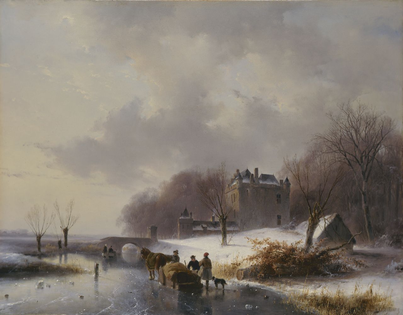 Schelfhout A.  | Andreas Schelfhout, Kasteel Doornenburg bij winter, olieverf op paneel 41,6 x 53,9 cm, gesigneerd rechtsonder