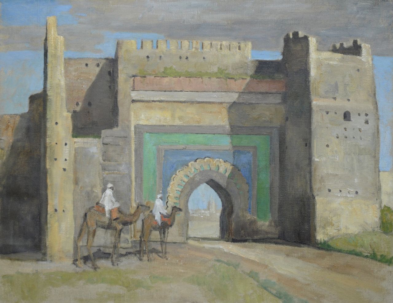 Tiele J.  | 'Jan' Cornelis Tiele, Stadspoort, Marakash met Kutubia, Marokko, olieverf op doek 55,4 x 70,3 cm