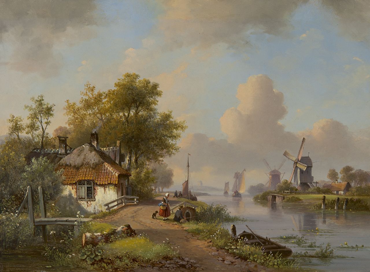 Kleijn L.J.  | Lodewijk Johannes Kleijn, Zomers riviergezicht, olieverf op paneel 34,8 x 47,2 cm